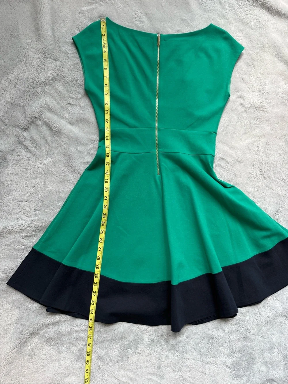 kate spade Emerald Green Fit-and-Flare Dress with Navy Contrast Hem